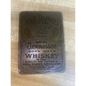 VTG Jack Daniels Old No. 7 Brand Brass Belt Buckle Tennessee Sour Mash Whiskey